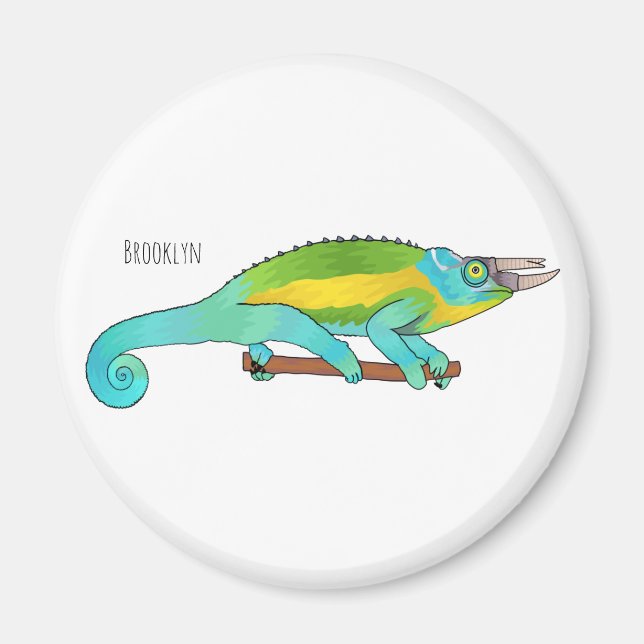 Jackson's chameleon cartoon illustration magnet (Front)