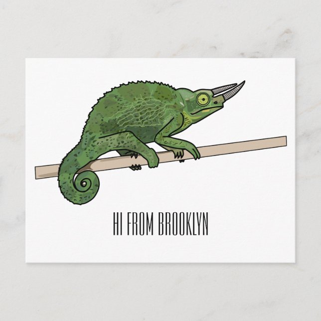 Jackson's chameleon cartoon illustration postcard (Front)