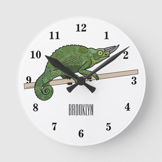 Jackson's chameleon cartoon illustration round clock (Front)