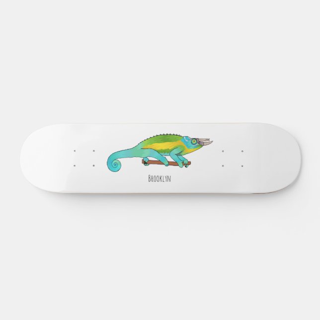 Jackson's chameleon cartoon illustration skateboard (Horz)