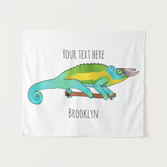 Jackson's chameleon cartoon illustration  tapestry (Front (Horizontal))