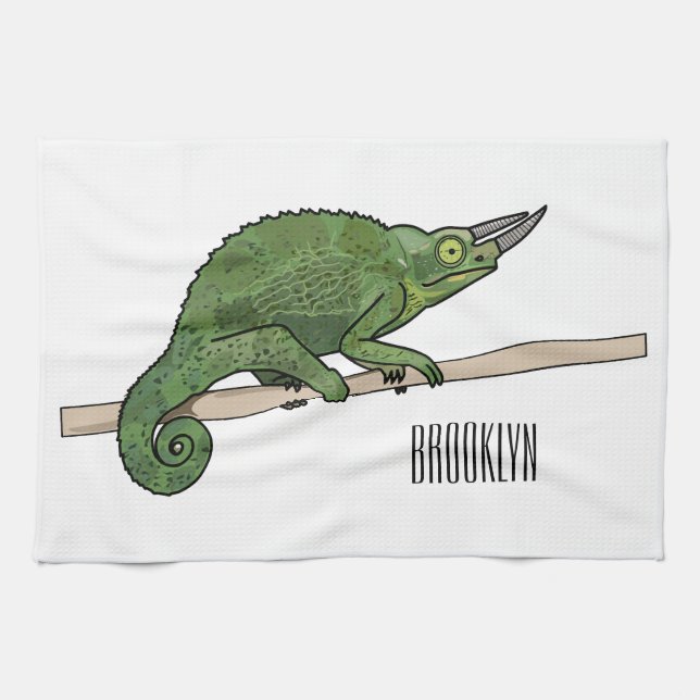 Jackson's chameleon cartoon illustration tea towel (Horizontal)