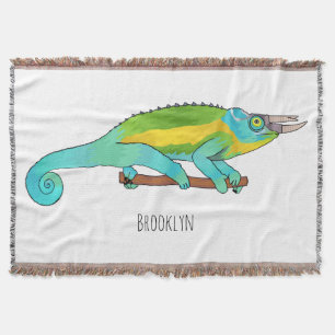 Jackson's chameleon cartoon illustration throw blanket