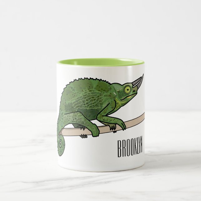 Jackson's chameleon cartoon illustration Two-Tone coffee mug (Center)
