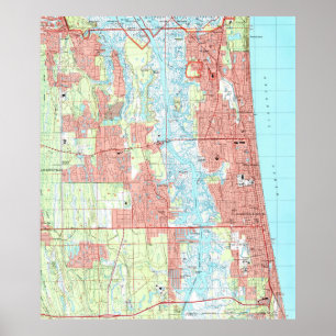 Jacksonville Beach and Atlantic Beach Florida Map Poster