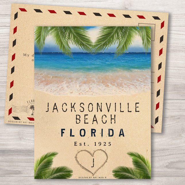 Jacksonville Beach FL Sand Tropical Palm Leaves Postcard (Creator Uploaded)