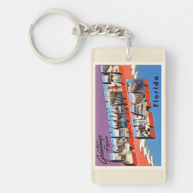 Jacksonville Beach Florida FL Old Travel Souvenir Key Ring (Front)