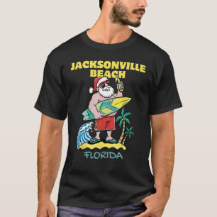 JACKSONVILLE BEACH FLORIDA Santa Christmas Surfing T-Shirt