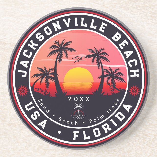Jacksonville Beach Florida tropical Retro Sunset Coaster (Front)