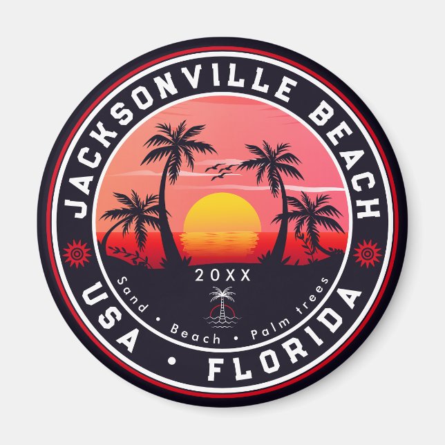 Jacksonville Beach Florida tropical Retro Sunset Magnet (Front)