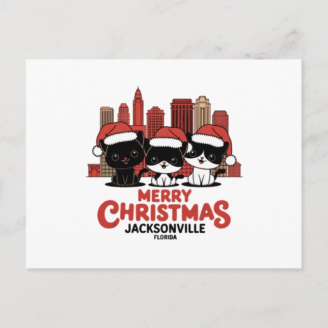 Jacksonville City Florida Merry Christmas Cats USA Postcard (Front)