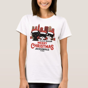 Jacksonville City Florida Merry Christmas Cats USA T-Shirt
