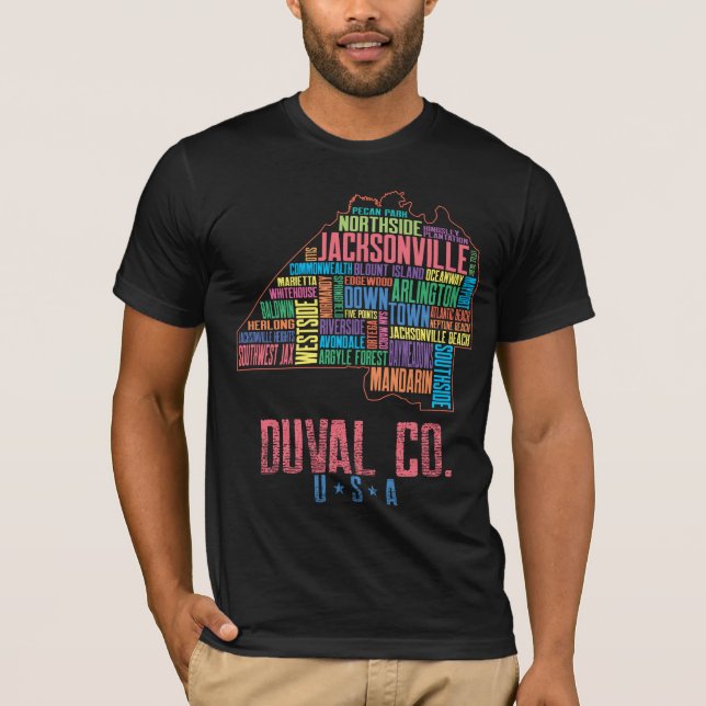 Jacksonville Duval County Florida USA Map T-Shirt (Front)