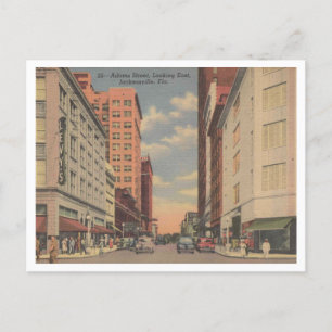 Jacksonville FL, Adams Street View, 1955 Postcard