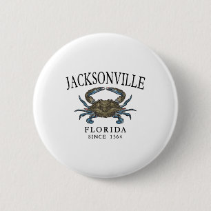 Jacksonville Fl Blue Crab Since 1564 Arched Black  6 Cm Round Badge