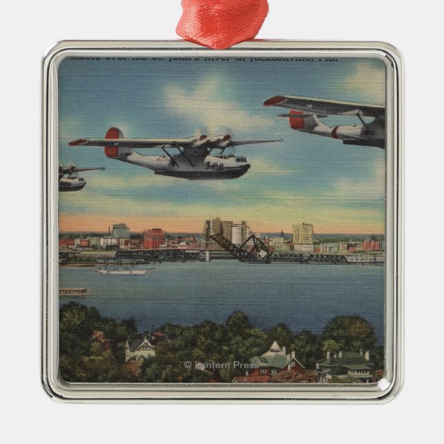 Jacksonville, FL - Navy Bombers over St. John's Metal Ornament (Front)