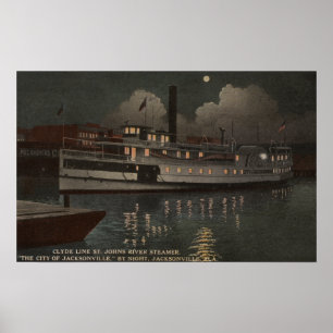 Jacksonville, FL - Night View St. Johns River Poster