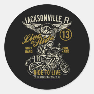 Jacksonville Fl Usa Distressed Style Motorcycle De Classic Round Sticker
