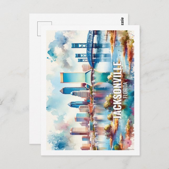 Jacksonville Florida Famous Travel watercolor Postcard (Front/Back)
