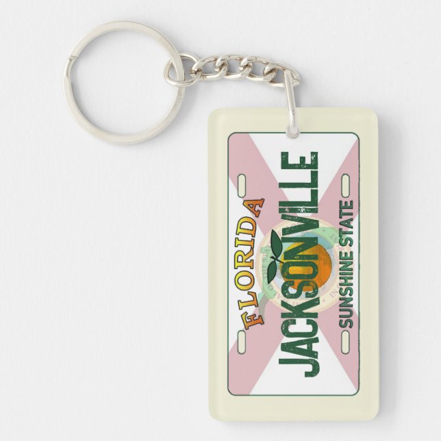 Jacksonville Florida flag license plate keychain (Front)