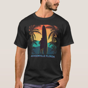 Jacksonville Florida Palm Tree Surfboard Surfer Su T-Shirt