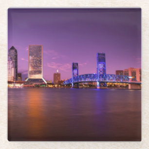 Jacksonville Florida Skyline at Night Glass Coaster