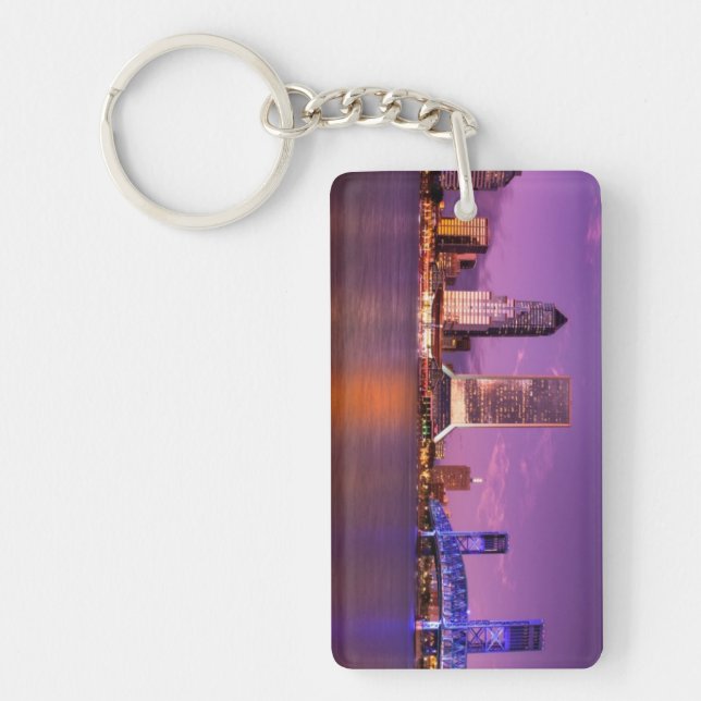 Jacksonville Florida Skyline at Night Key Ring (Front)