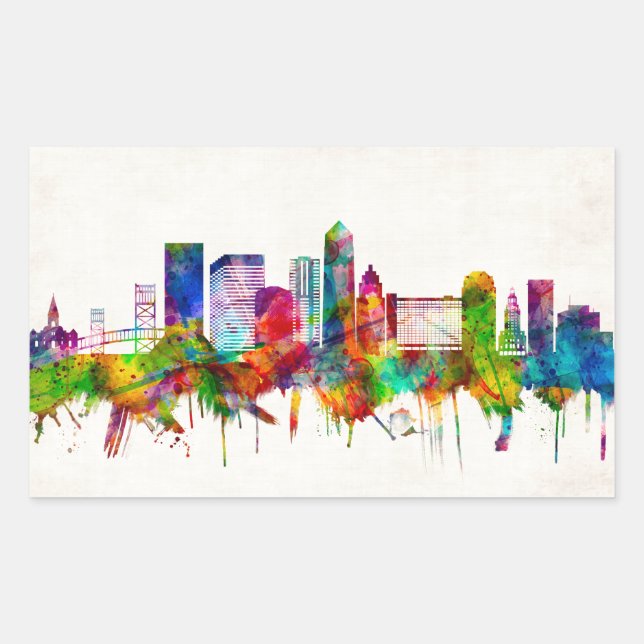 Jacksonville Florida Skyline Rectangular Sticker (Front)