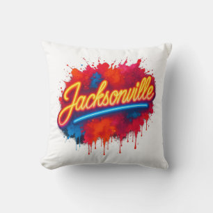 Jacksonville Retro Neon Street Art Design T-Shirt Cushion