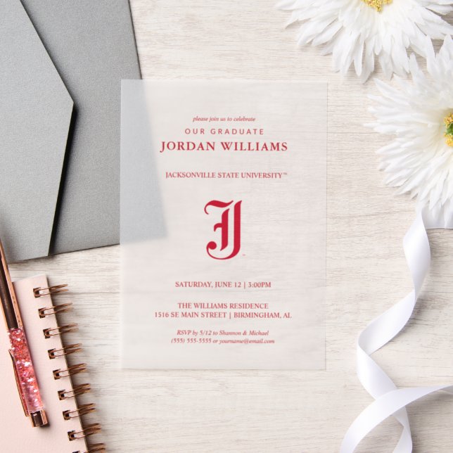 Jacksonville State University Graduation Vellum Invitations (Wedding)