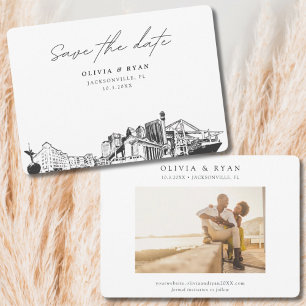 Jacksonville Wedding Skyline Sketch Save the Date Invitation