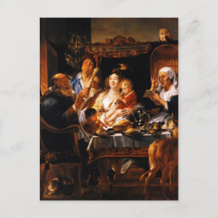 Jacob Jordaens- As the Old Sang, So the young Pipe Postcard