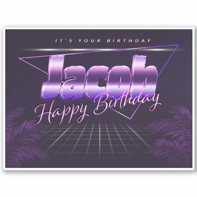 Jacob Name First name lila retro Sticker Birthday (Front)