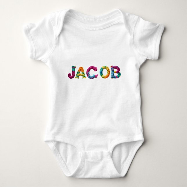 JACOB Name in Vibrant Crochet Pattern Baby Bodysuit (Front)