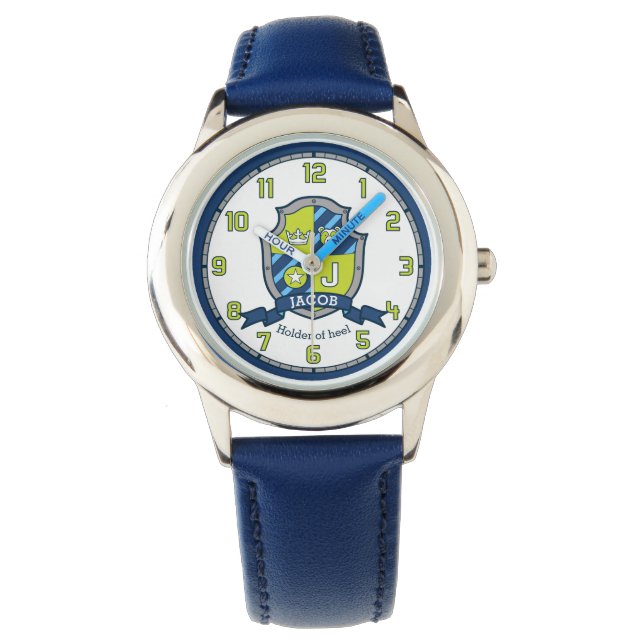 Jacob name meaning crest letter J bear blue green Watch (Front)