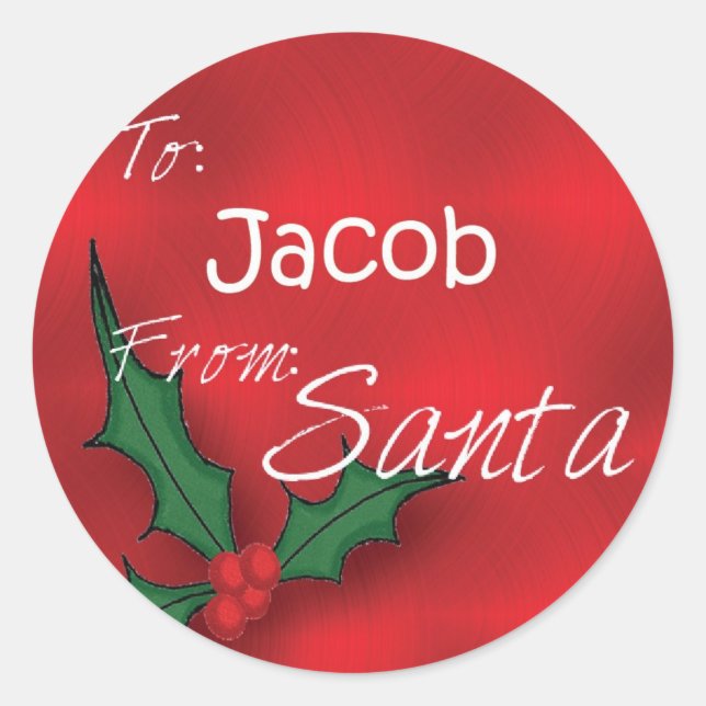 Jacob Personalised Holly Label62 Classic Round Sticker (Front)