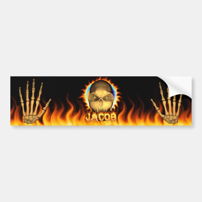 Jacob skull real fire and flames bumper sticker de (Front)