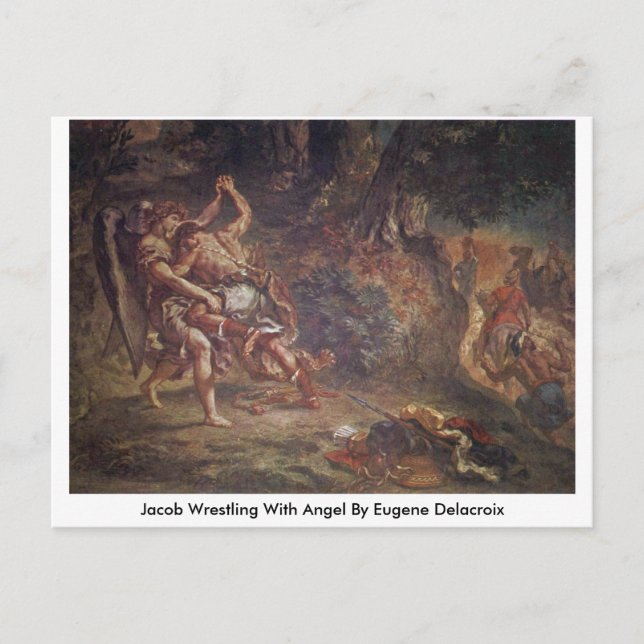 Jacob Wrestling With Angel By Eugene Delacroix Postcard (Front)