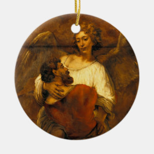 Jacob Wrestling with the Angel by Rembrandt Ceramic Tree Decoration