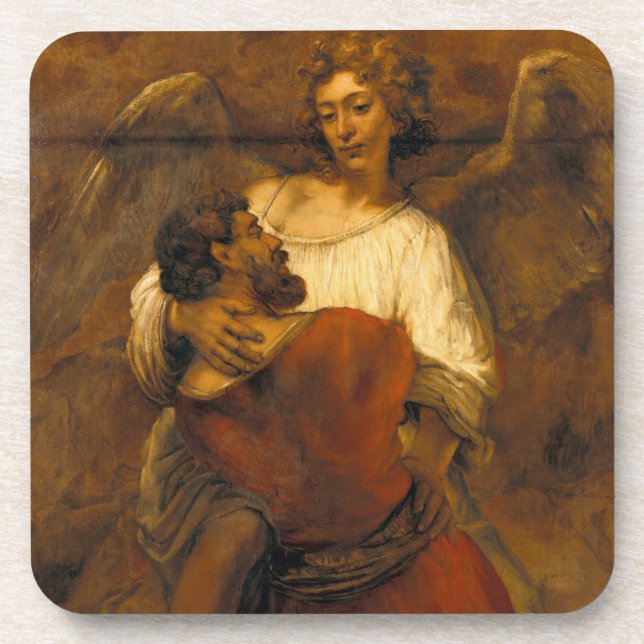 Jacob Wrestling with the Angel - Rembrandt - c1659 Coaster (Front)