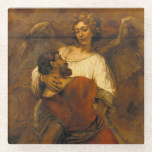 Jacob Wrestling with the Angel - Rembrandt - c1659 Glass Coaster