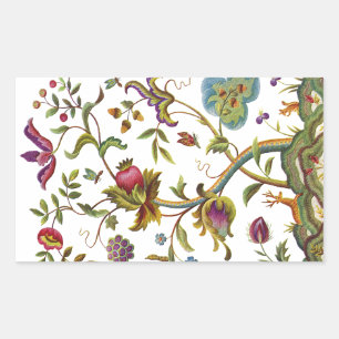 Jacobean Crewel Embroidery Tree of Life Rectangular Sticker