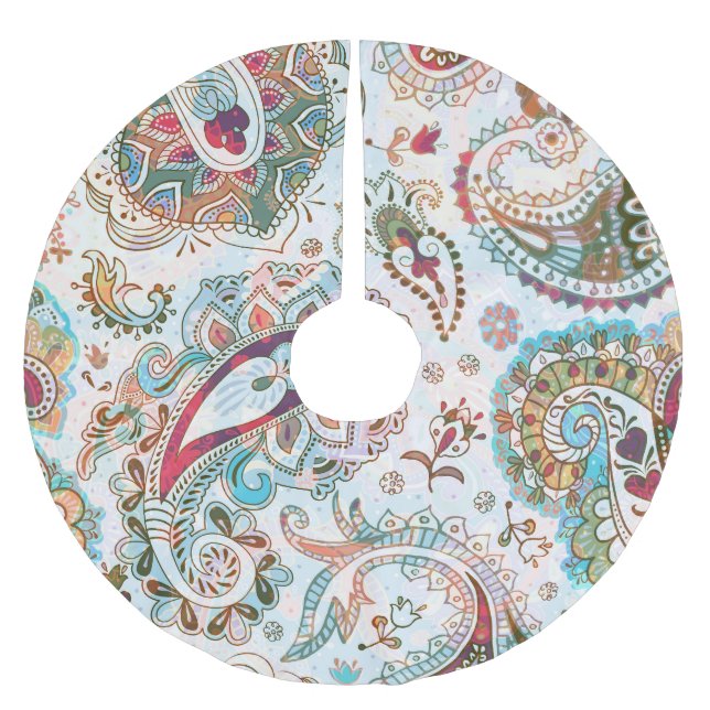 Jacobean Ethnic Floral Pattern Brushed Polyester Tree Skirt (Front)