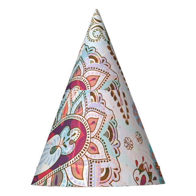 Jacobean Ethnic Floral Pattern Party Hat (Front)