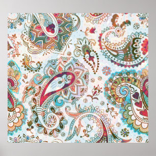 Jacobean Ethnic Floral Pattern Poster