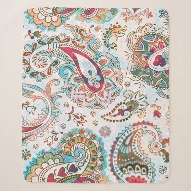 Jacobean Ethnic Floral Pattern Sherpa Blanket (Front)