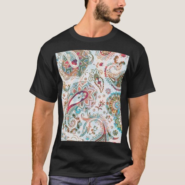 Jacobean Ethnic Floral Pattern T-Shirt (Front)