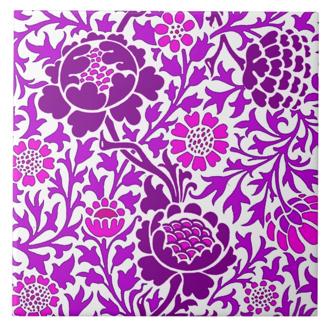 Jacobean Floral, Amethyst Purple and Lilac  Ceramic Tile (Front)