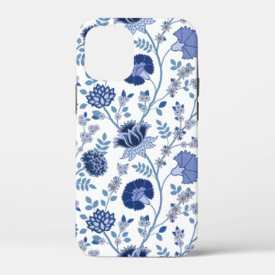 Jacobean Floral Big Pattern Blues on White iPhone 12 Mini Case
