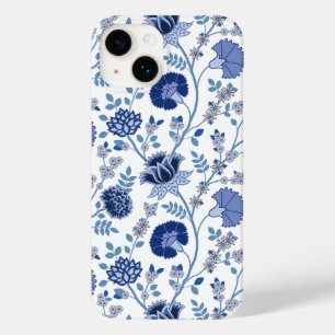 Jacobean Floral Big Pattern Blues on White Case-Mate iPhone 14 Case